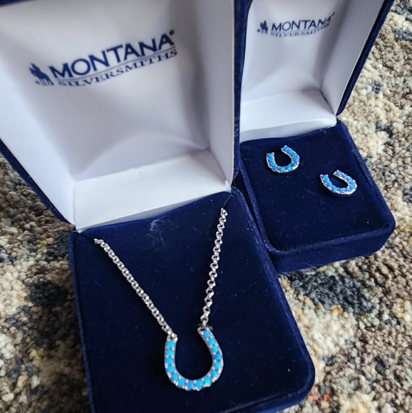 Montana Silversmith Blue Opal Necklace & Earring Set - Picture 1 of 1